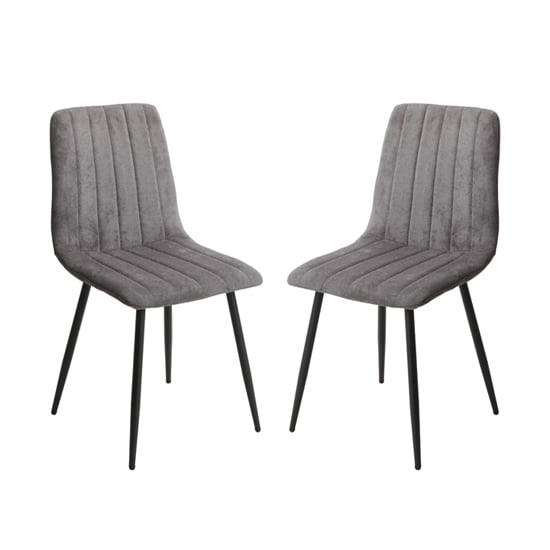 Arta Straight Stitch Dark Grey Fabric Dining Chairs In Pair