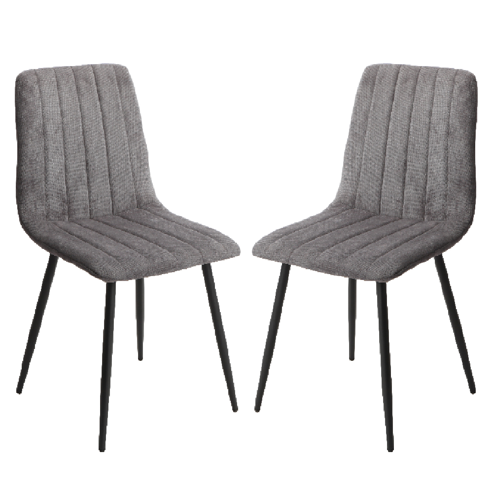 Arta Straight Stitch Dark Grey Fabric Dining Chairs In Pair