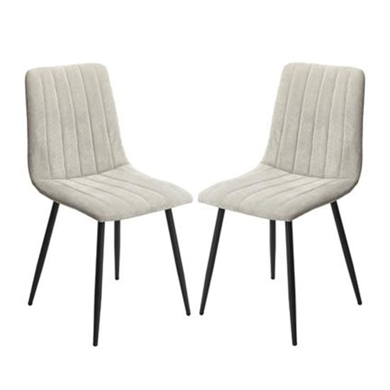 Arta Straight Stitch Light Grey Fabric Dining Chairs In Pair