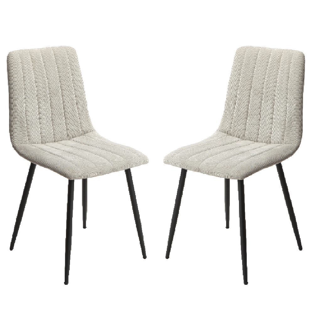 Arta Straight Stitch Light Grey Fabric Dining Chairs In Pair