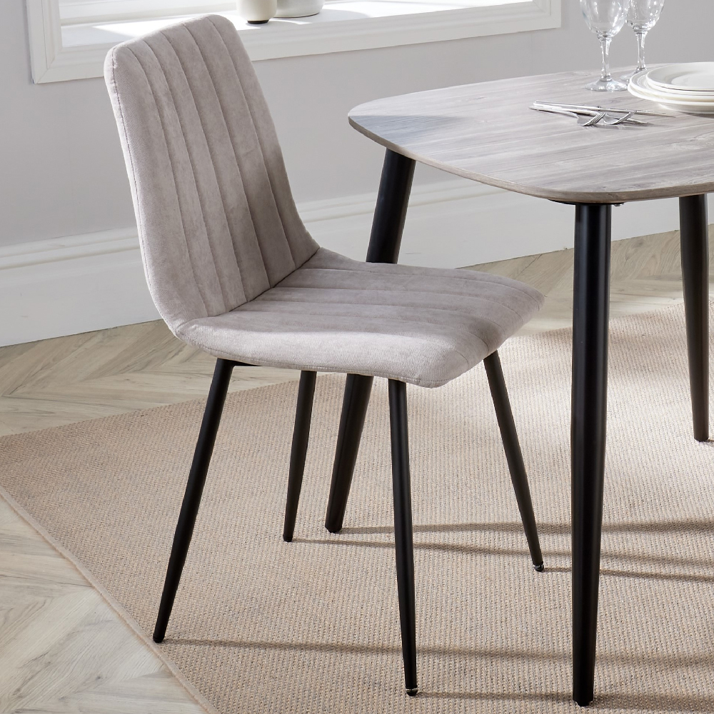 Arta Straight Stitch Natural Fabric Dining Chairs In Pair