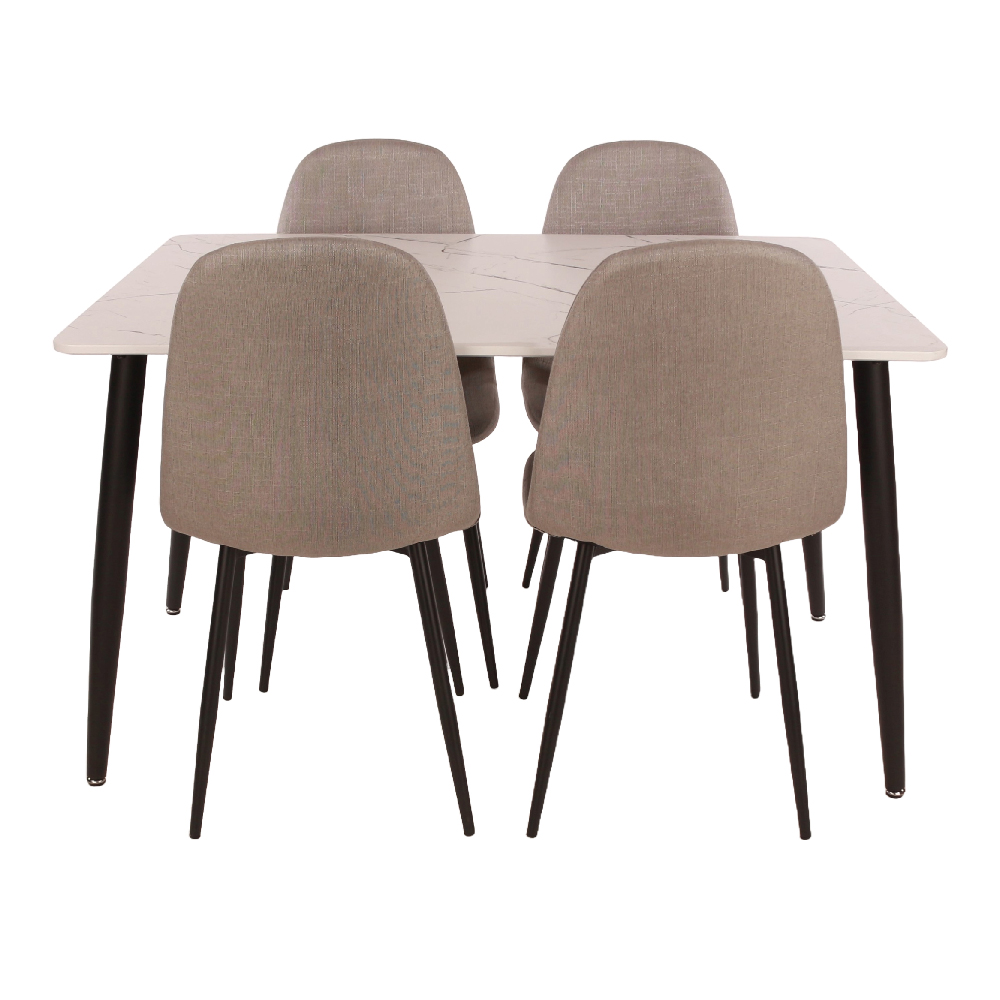 Arta White Marble Effect Dining Table With 4 Fabric Grey Chairs