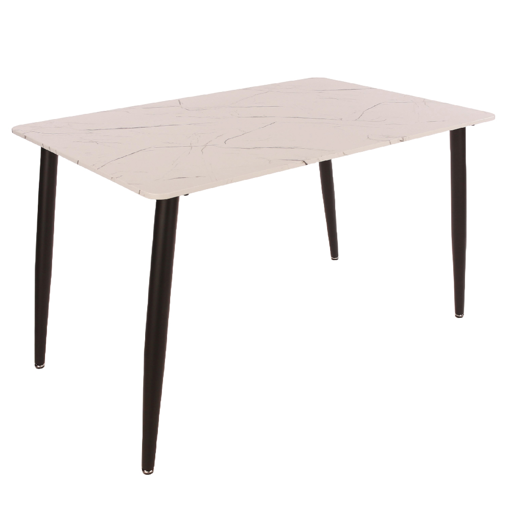 Arta White Marble Effect Dining Table With 4 Fabric Grey Chairs