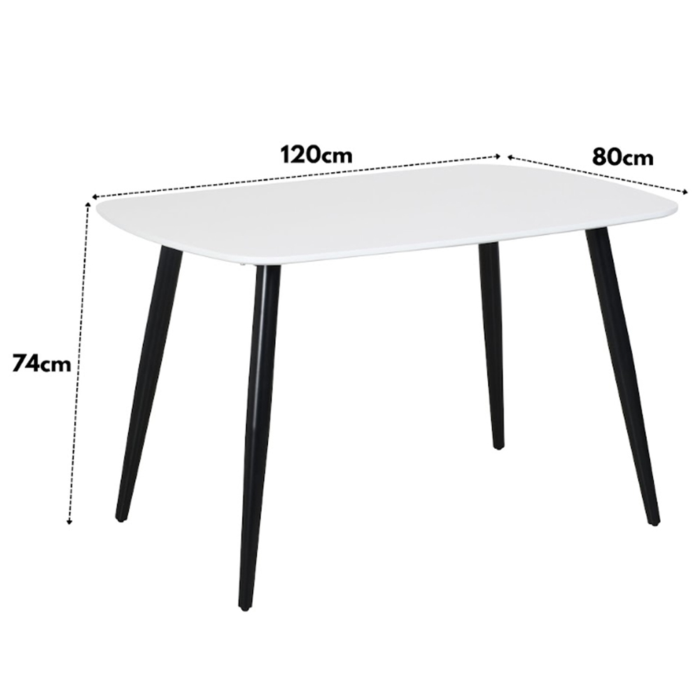 Arta White Rectangular Wooden Dining Table with 4 Swivel Light Grey Fabric Chairs