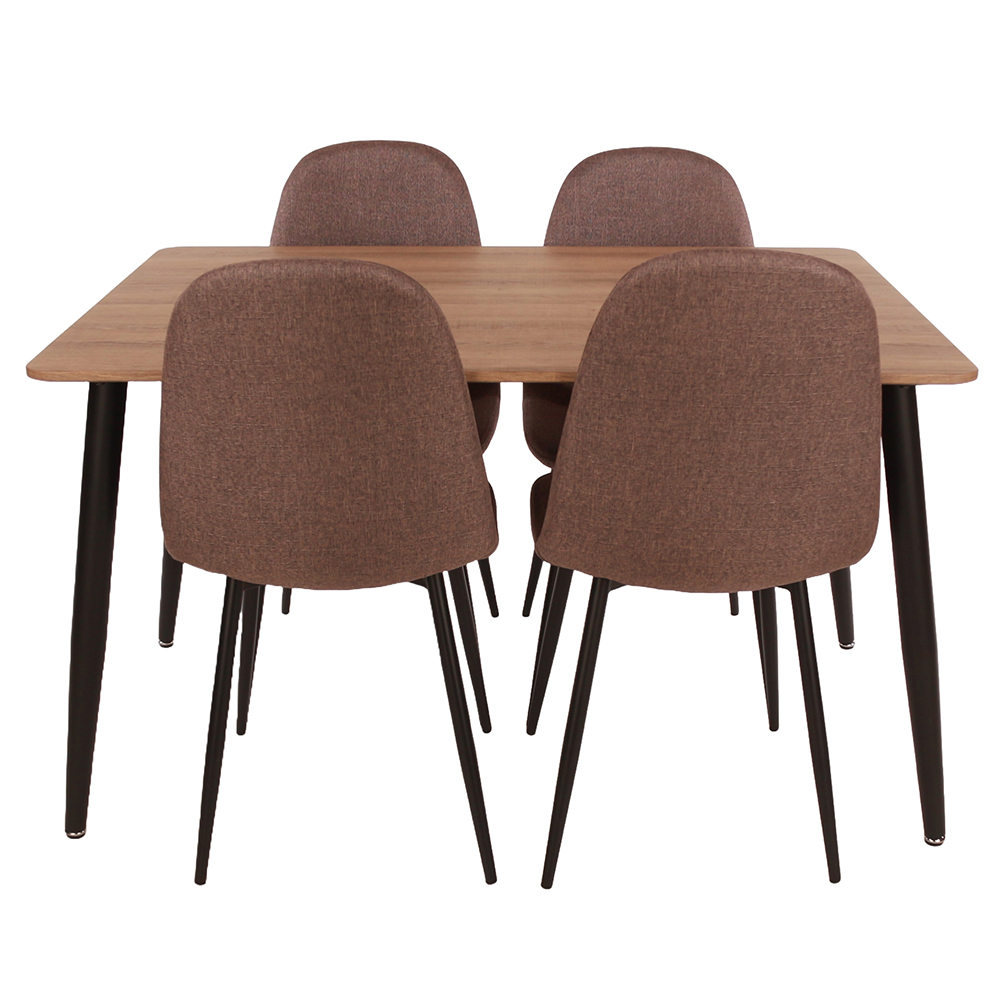 Arta Wooden Dining Table With 4 Brown Chairs In Oak