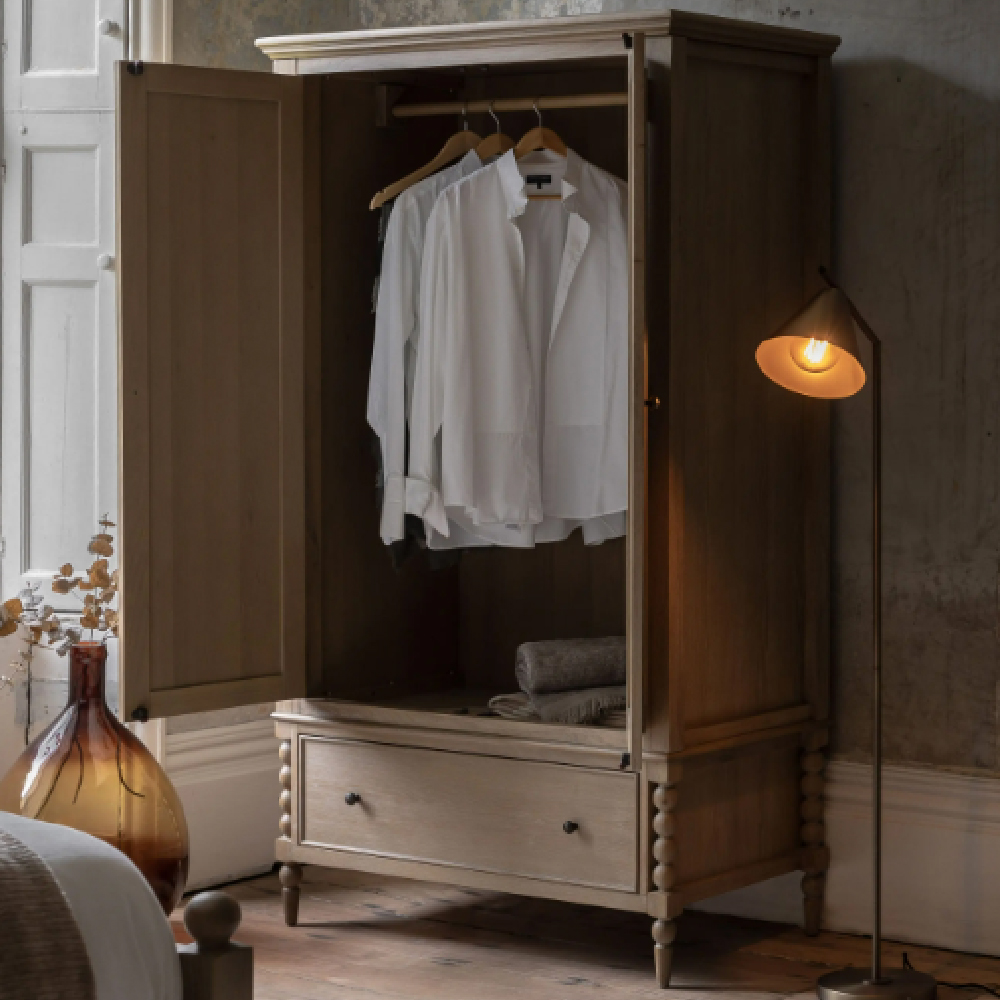 Arta Wooden Wardrobe With 2 Doors 1 Drawer In Natural