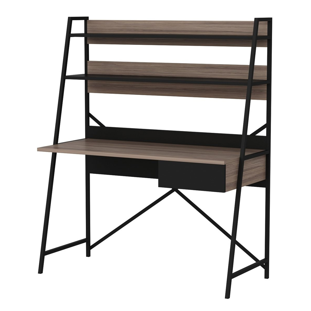 Arte Wooden Laptop Desk with 2 Shelf in Walnut and Black