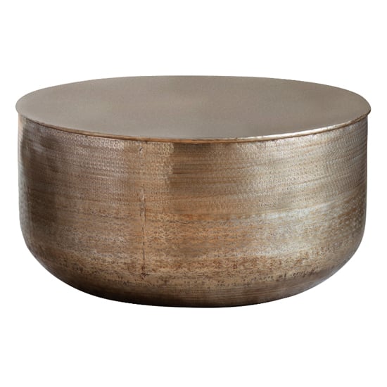 Artesia Round Metal Coffee Table In Antique Brass
