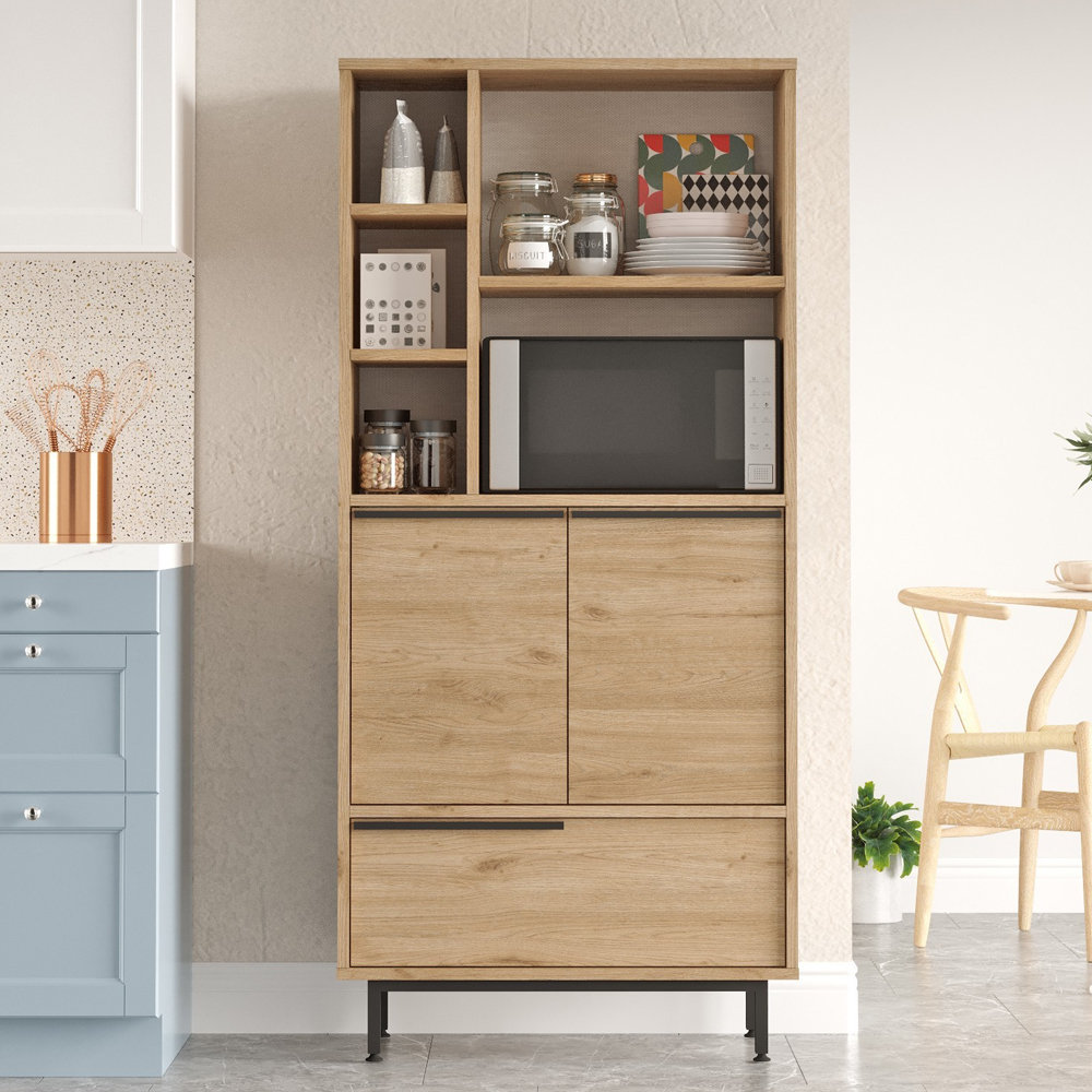 Novaro Wooden Coffee Station Cabinet with 3 Doors 4 Shelf in Walnut