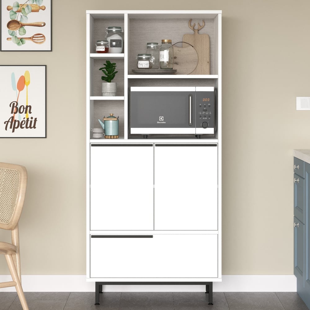 Novaro Wooden Coffee Station Cabinet with 3 Doors 4 Shelf in White
