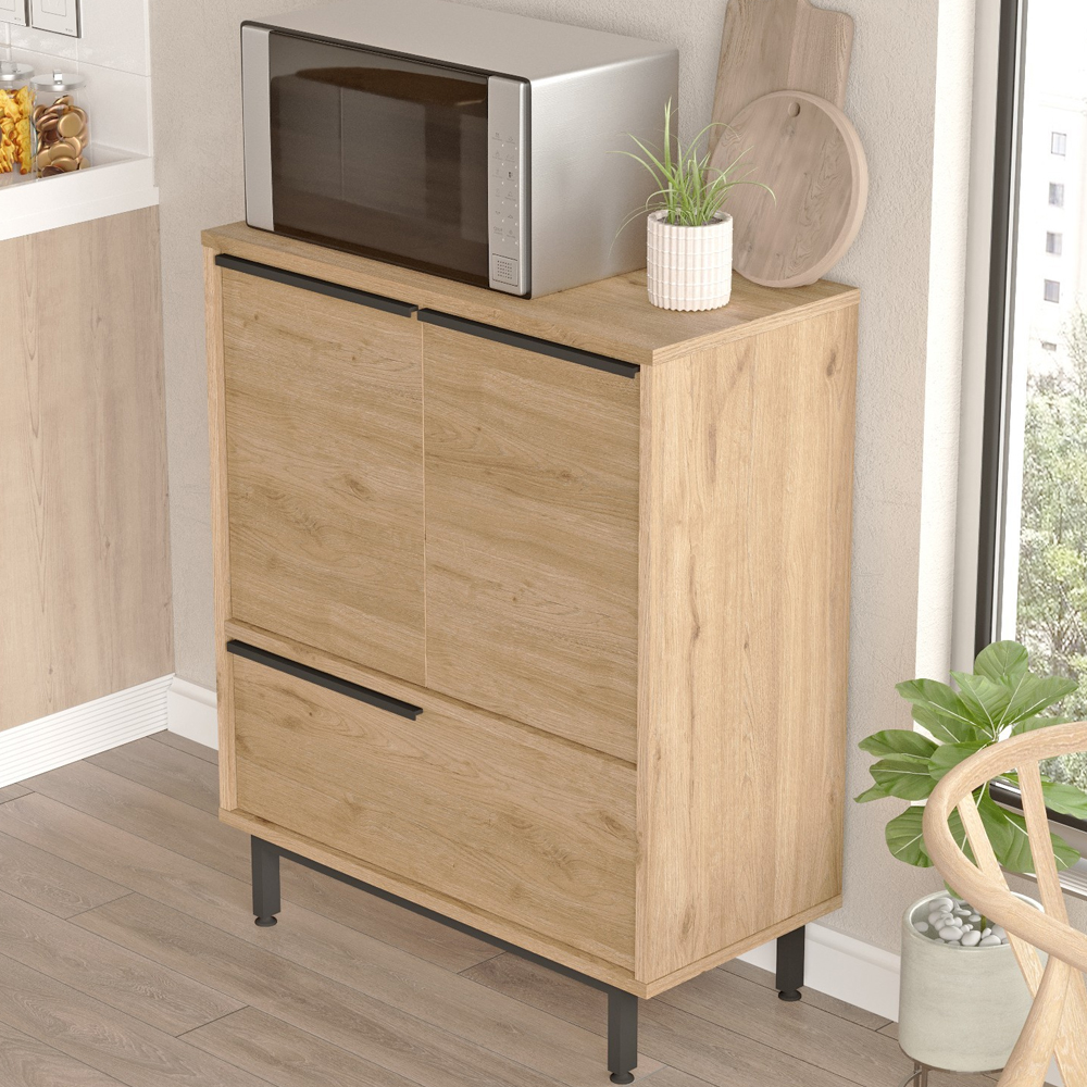 Novaro Wooden Coffee Station Cabinet with 3 Doors in Walnut