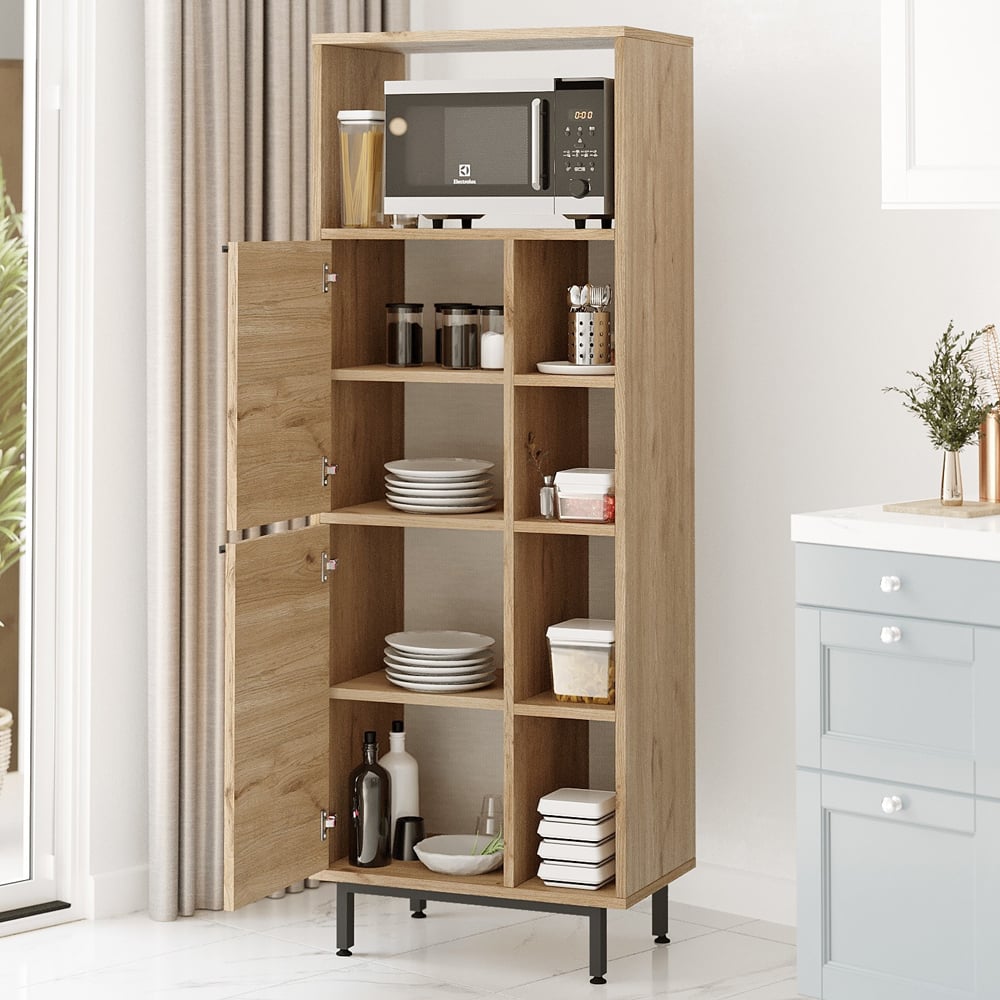 Novaro Wooden Coffee Station Cabinet with 5 Shelf in Walnut