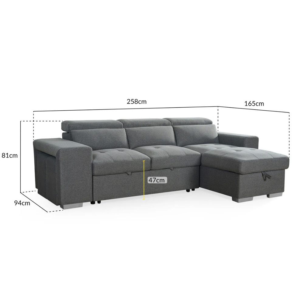 Arthur Fabric Universal Corner Sofabed in Grey