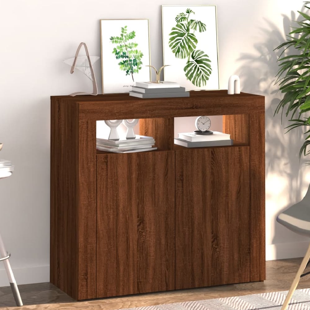 Read more about Aurther wooden storage cabinet in brown oak with led lights