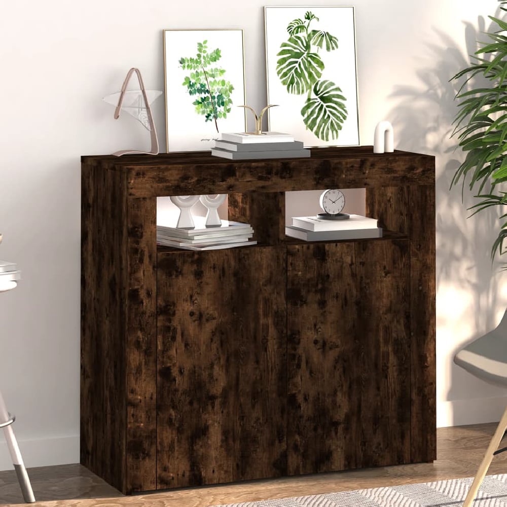 Read more about Aurther wooden storage cabinet in smoked oak with led lights
