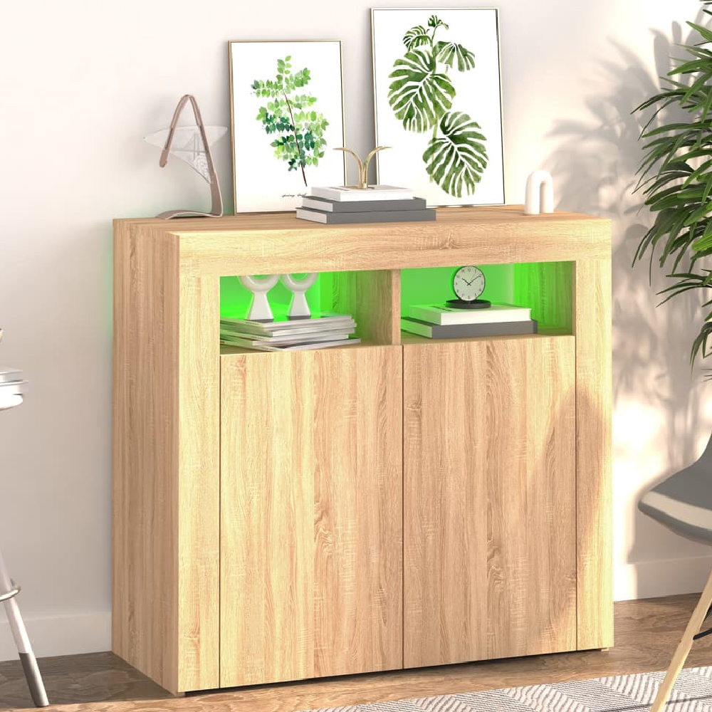 Aurther Wooden Storage Cabinet In Sonoma Oak With LED Lights