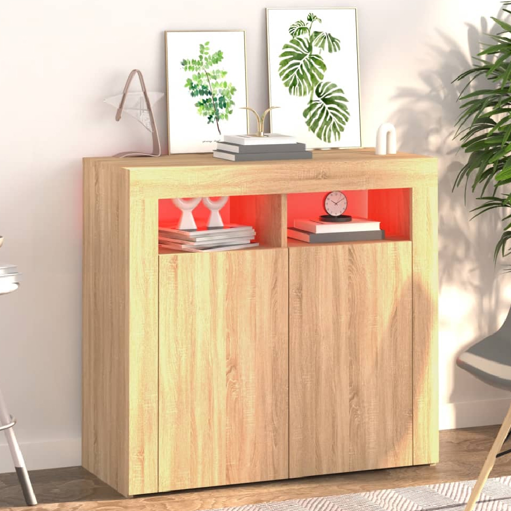Aurther Wooden Storage Cabinet In Sonoma Oak With LED Lights
