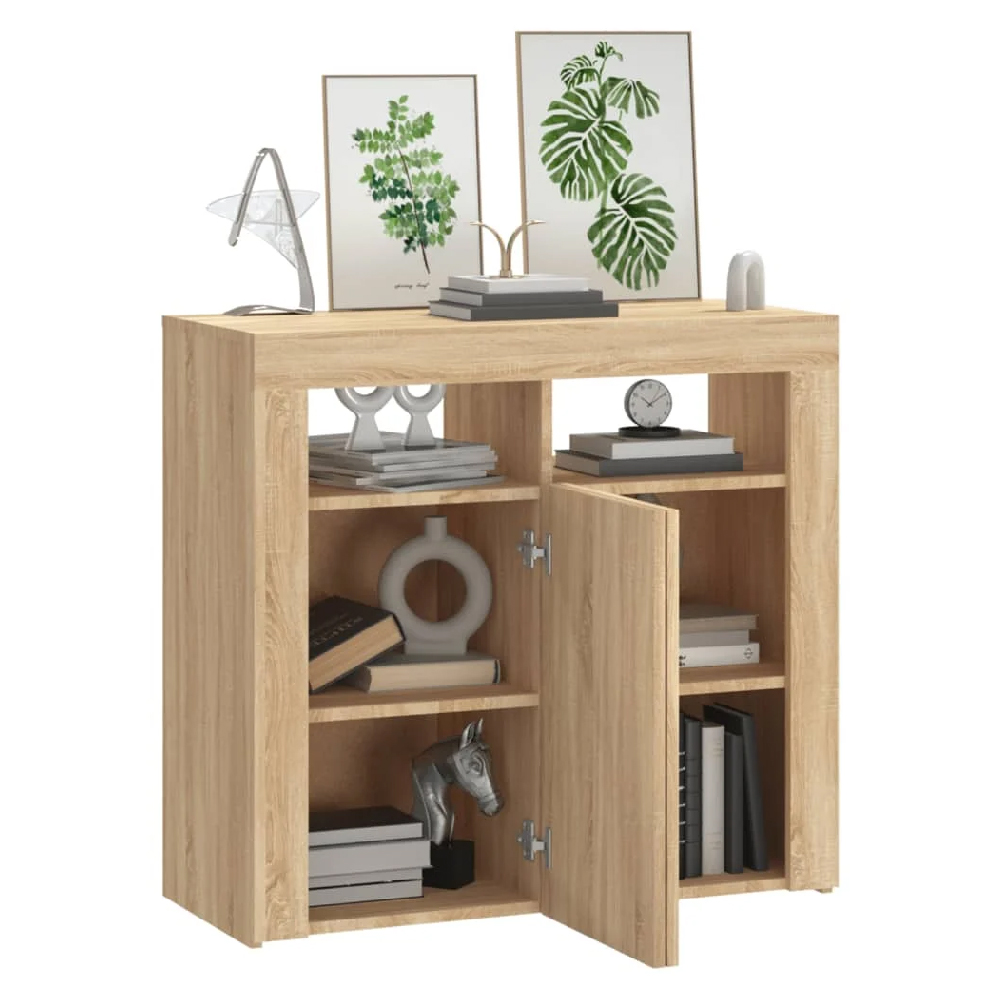 Aurther Wooden Storage Cabinet In Sonoma Oak With LED Lights