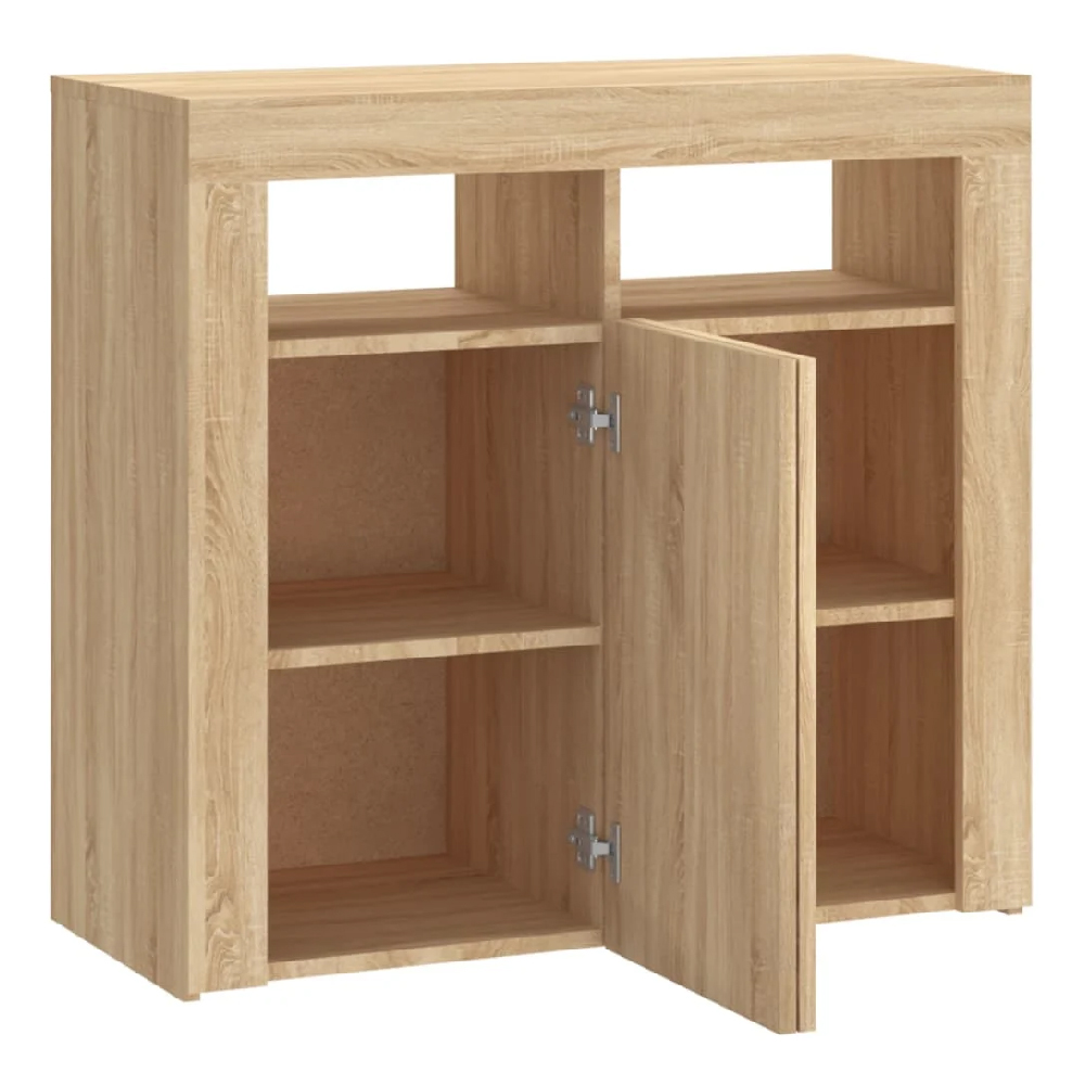 Aurther Wooden Storage Cabinet In Sonoma Oak With LED Lights