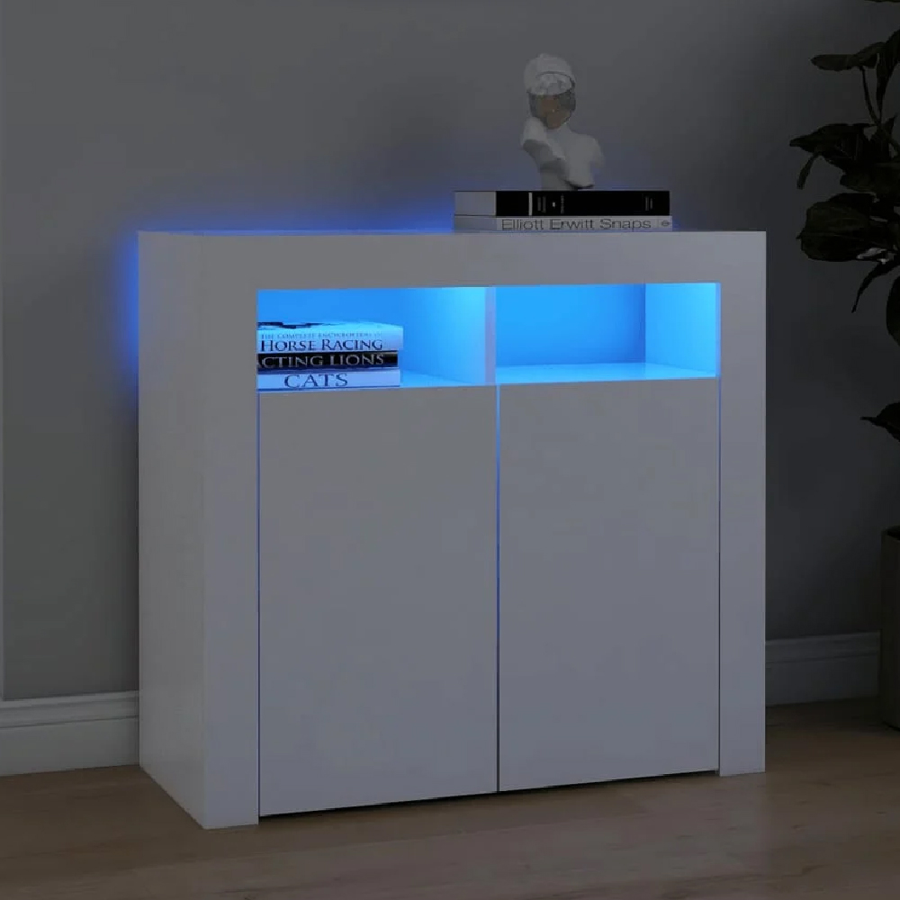 Aurther Wooden Storage Cabinet In White With LED Lights