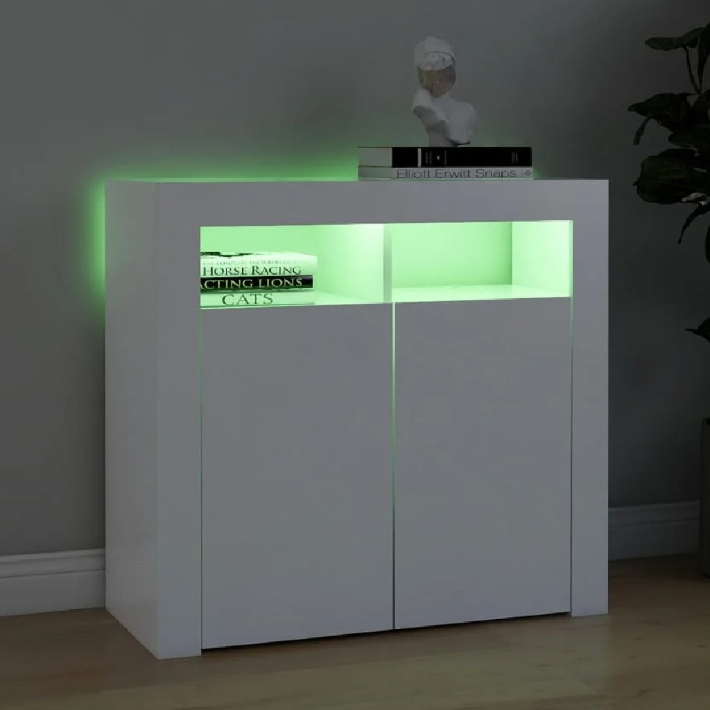 Aurther Wooden Storage Cabinet In White With LED Lights