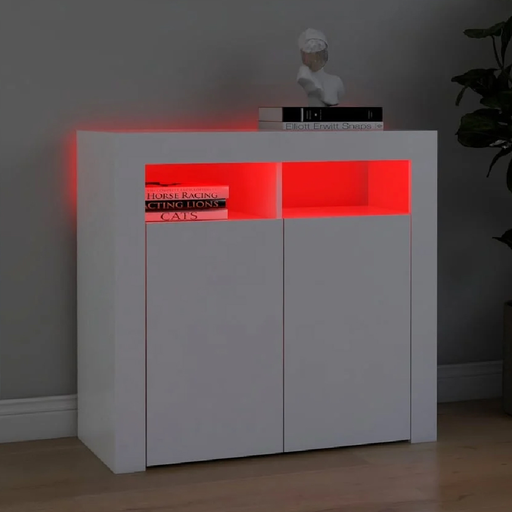 Aurther Wooden Storage Cabinet In White With LED Lights