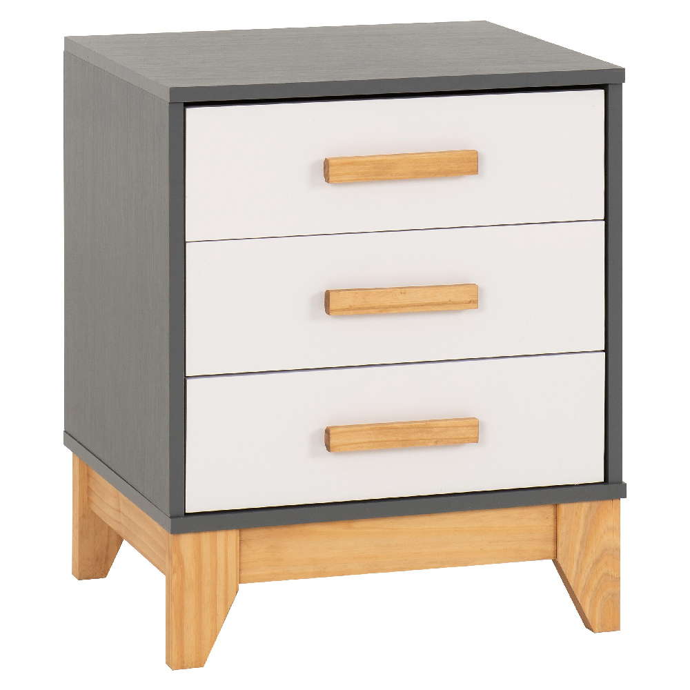 Arthur Wooden Bedside Cabinet With 3 Drawers In White And Grey