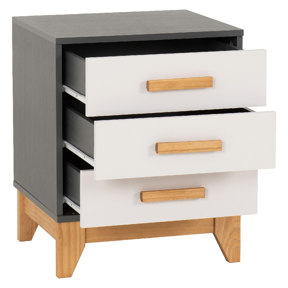 Arthur Wooden Bedside Cabinet With 3 Drawers In White And Grey