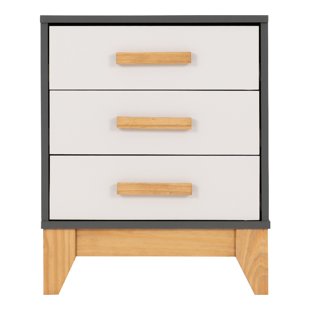 Arthur Wooden Bedside Cabinet With 3 Drawers In White And Grey