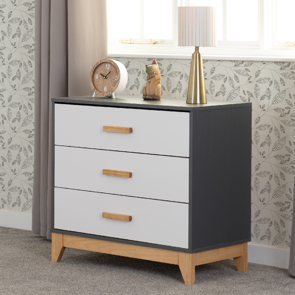 Read more about Arthur wooden chest of 3 drawers in white and grey