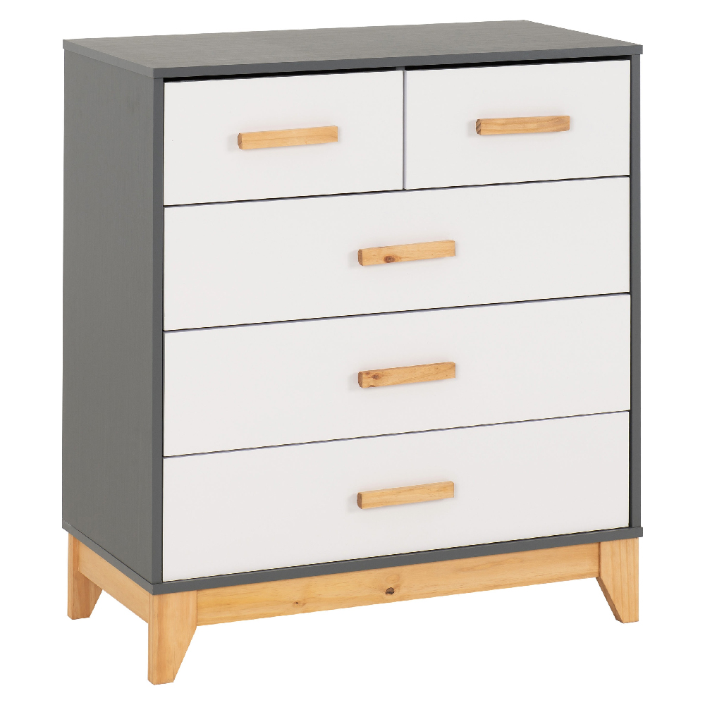 Arthur Wooden Chest Of 5 Drawers In White And Grey