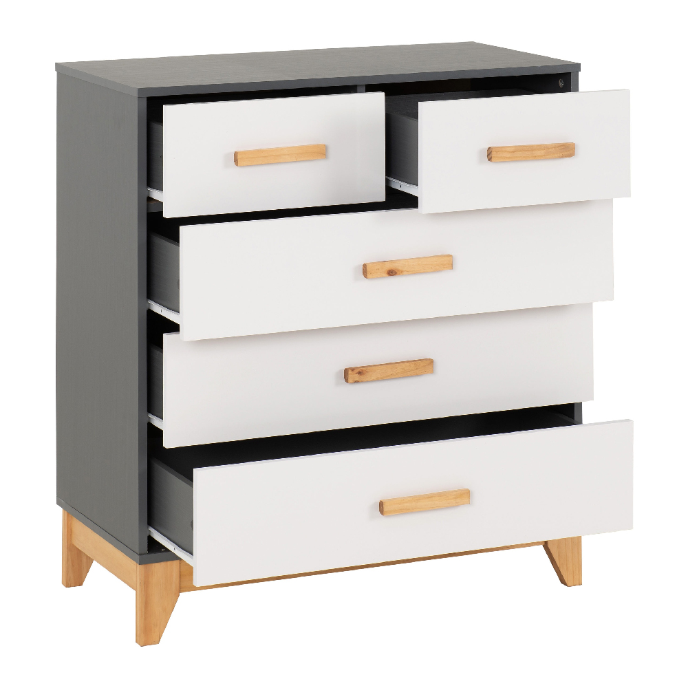 Arthur Wooden Chest Of 5 Drawers In White And Grey