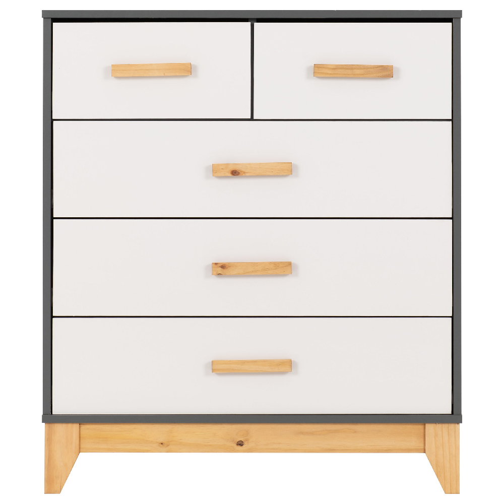 Arthur Wooden Chest Of 5 Drawers In White And Grey