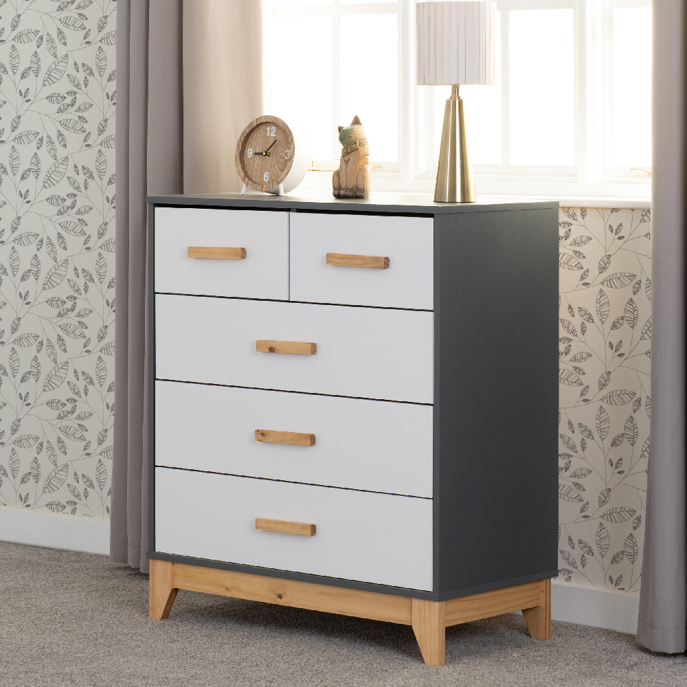 Read more about Arthur wooden chest of 5 drawers in white and grey