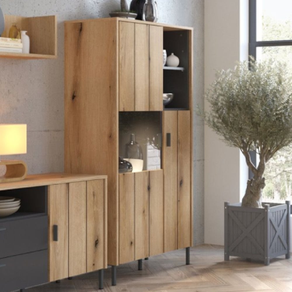 Read more about Arthur wooden display cabinet with 3 doors in grey oak