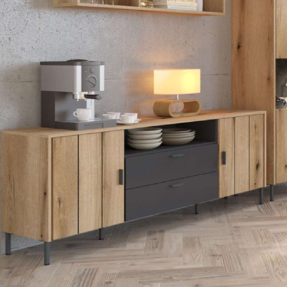 Read more about Arthur wooden large tv stand with 2 doors 2 drawers in grey oak