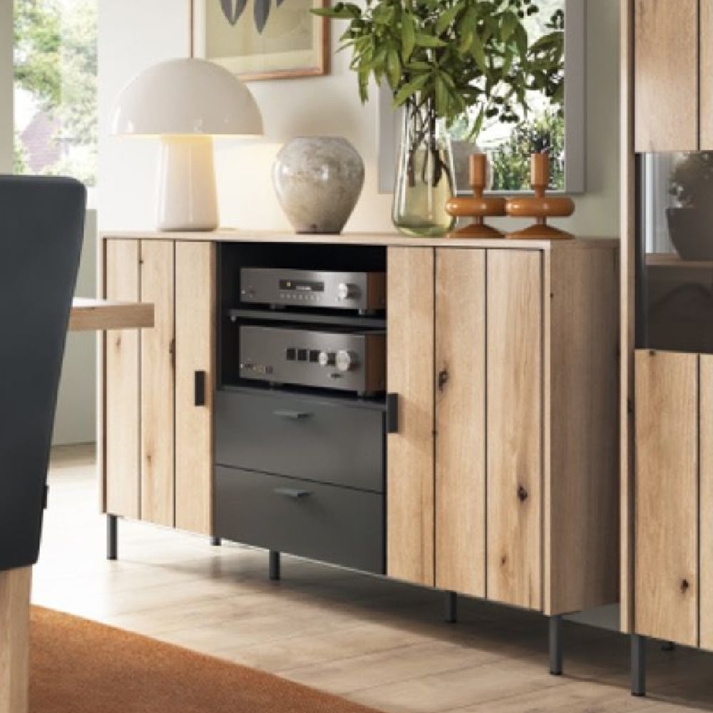 Read more about Arthur wooden sideboard with 2 doors 2 shelves in grey oak