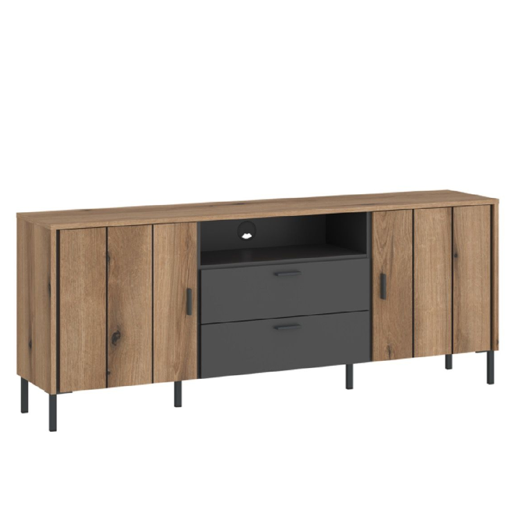 Arthur Wooden TV Stand With 2 Doors 2 Drawers In Grey Oak