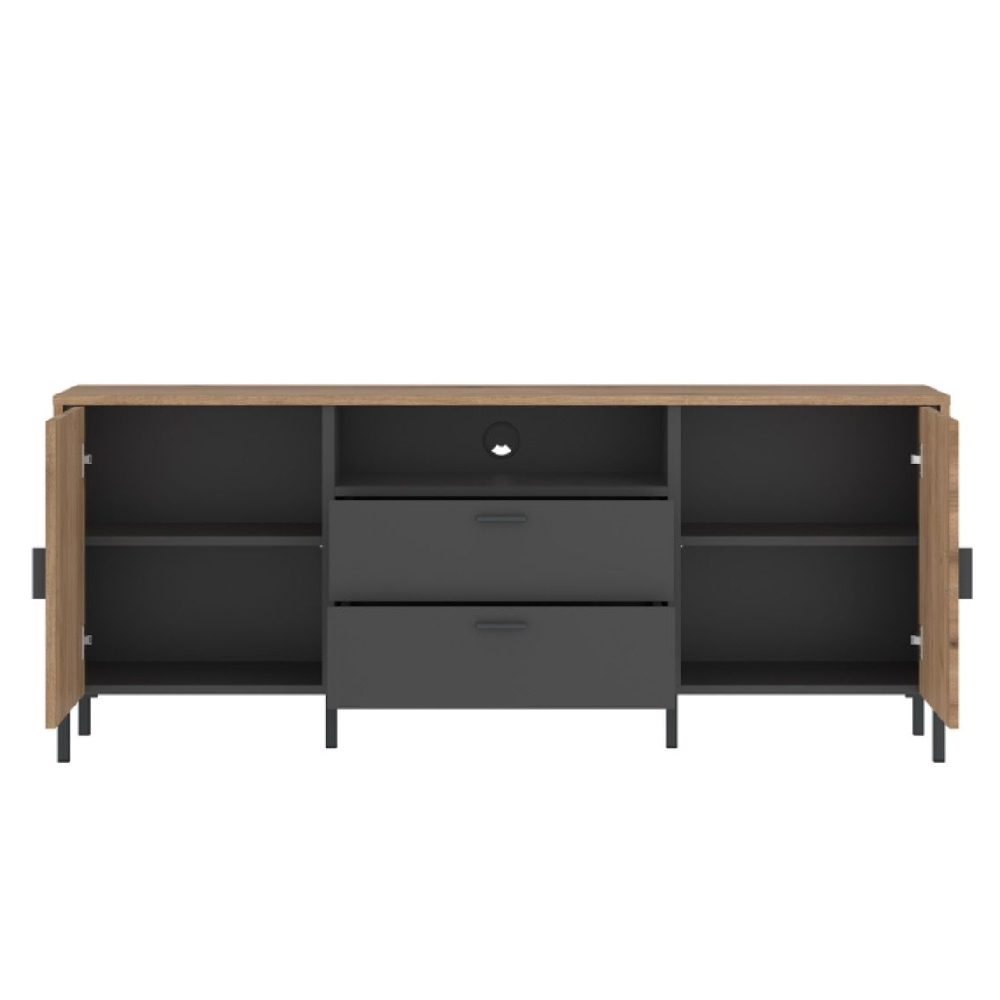 Arthur Wooden TV Stand With 2 Doors 2 Drawers In Grey Oak