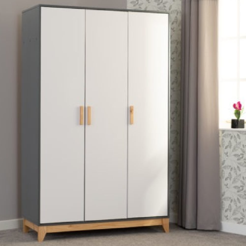 Read more about Arthur wooden wardrobe with 3 doors in white and grey