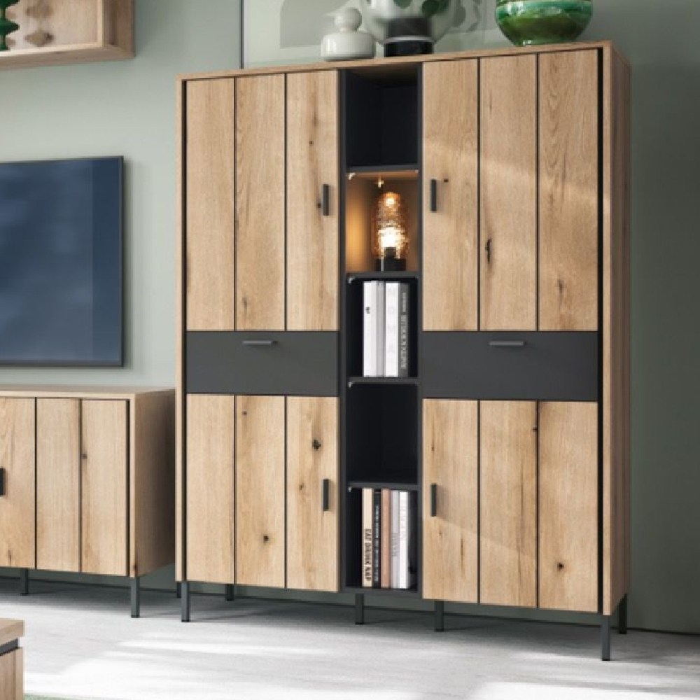 Read more about Arthur wooden wardrobe with 4 doors 2 drawers in grey oak