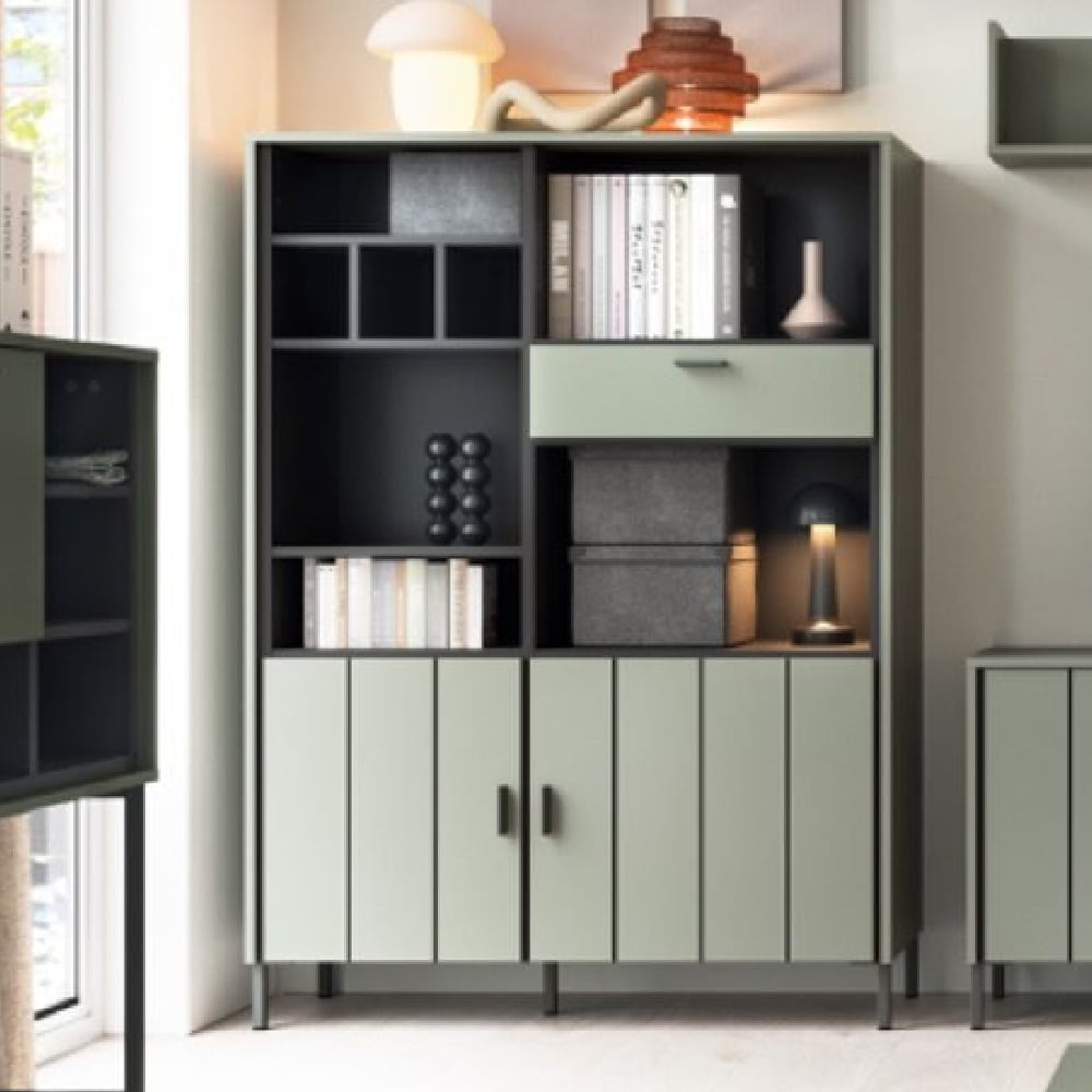 arthur-wooden-bookcase-2-doors-1-drawer-green-grey