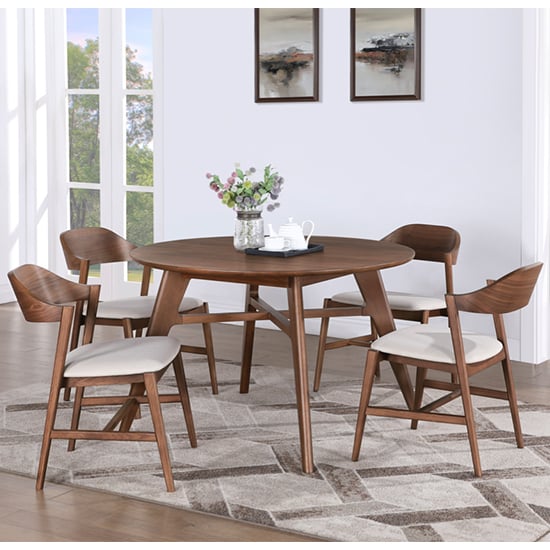 cairo wooden dining table round 4 chairs walnut