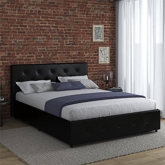 dalya-faux-leather-double-bed-drawers-black