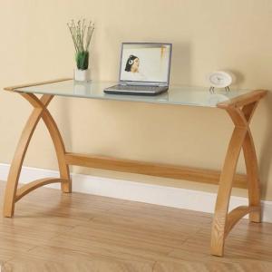 Wooden Computer Desk with Glass Top