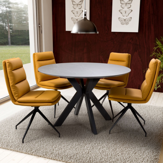 lacole-grey-dining-table-round-4-nobo-ochre-chairs