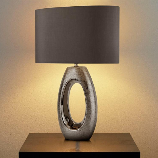 Artisan Grey Faux Silk Shade Table Lamp With Chrome Base