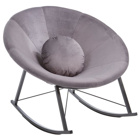 Artos Velvet Rocking Chair In Grey With Chrome Legs
