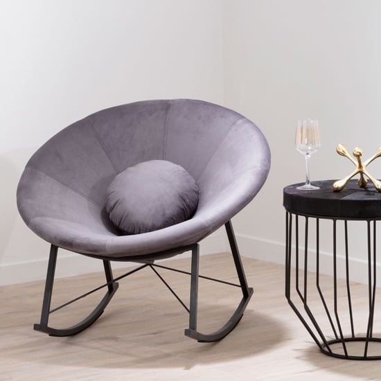 Product photograph of Artos Velvet Rocking Chair With Black Metal Legs In Grey from Furniture in Fashion