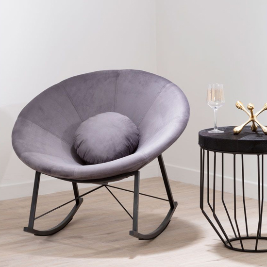 Photo of Artos velvet rocking chair with black metal legs in grey